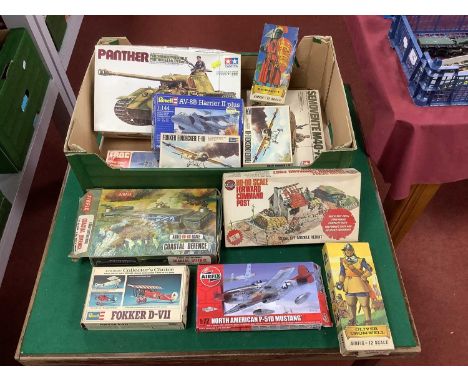 Twelve Boxed Plastic Model Military Aircraft, Historical Figure, Armoured Vehicle Kits, Etc. By Revell, Airfix, Tamiya. To In