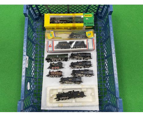 Ten N Gauge British steam locomotives: a boxed Minitrix Britannia; a boxed Grafar "Large Prairie"; a boxed Lima LMS 4F; a Gra