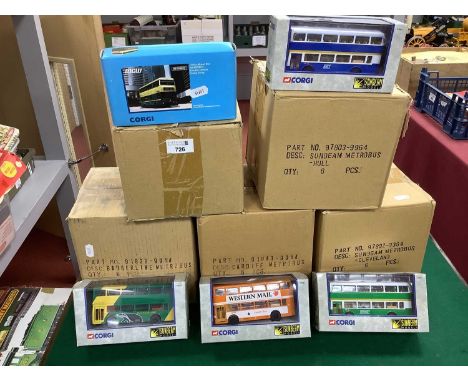 Thirty Diecast Model Buses by Sunbeam Models - Corgi. Comprising of #91843 Cardiff Metrobus (6), #91839 Badgerline Metrobus (
