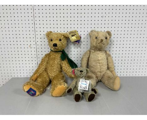 Three Teddy Bears. To Include A Merrythought "Caernarfon" Growler Teddy Bear With Tags and Green Tie, A Greetwell Collectors 