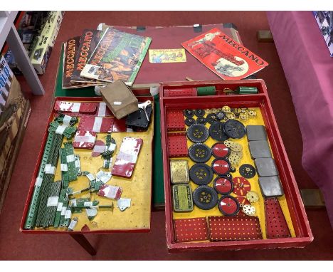 A 1950s No 8 Meccano Set, red/green, playworn, unchecked in poor box with instructions, plus a No 1 clockwork motor in poor b