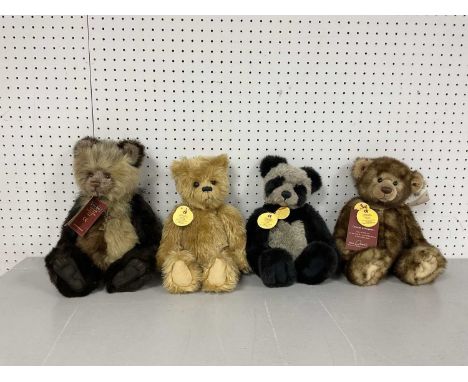 Four Charlie Bears Teddy Bears, With Name Tags. Comprising of "Shush" CB161685, "Ewan" CB183959, "Stevie" CB193905D, and "And