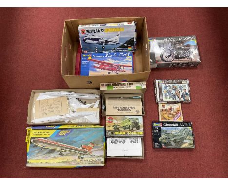 Nine Plastic Model Kits by Revell, Airfix, Playfix. To include Playfix International Airliner TU 154 (many loose parts off sp
