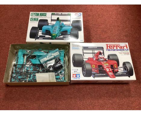Two Tamiya Formula One Racing Car (F1) 1:20th Scale Plastic Model Kits comprising of No. 28 Leyton House CG901B (complete and