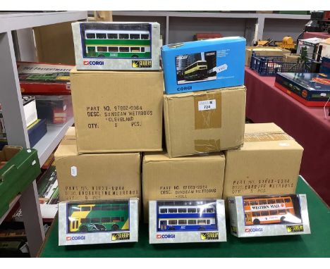 Twenty Nine Diecast Model Buses by Sunbeam Models - Corgi. Comprising of #91843 Cardiff Metrobus (6), #91839 Badgerline Metro