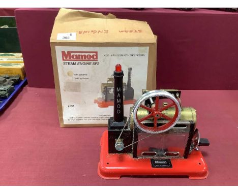 A Mamod 'SP2' Stationary Live Steam Engine, appears complete however steamed, boxed, damage to box.