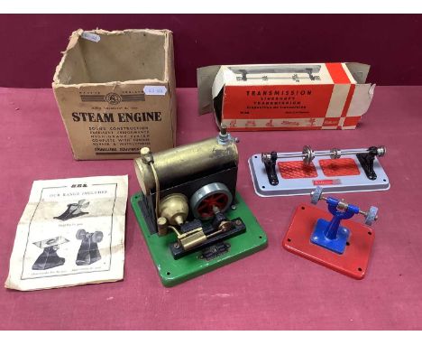 A Signalling Equipment Ltd (SEL) Stationary Steam Engine, with instructions and part box, playworn, plus a Mamod grinding whe