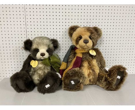 Two Charlie Bears With Name Labels. Comprising of "Dexter" CB183923, With Bow Tie Approximately 15" Tall and "Ade" CB094064, 