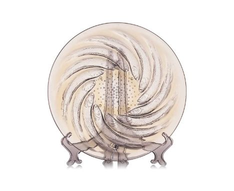 Rene Lalique (1860-1945), a Poissons pattern shallow dish, Number 3263, designed 1921, with a repeating swirl pattern in opal