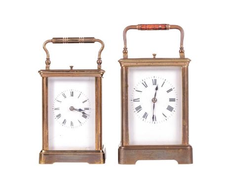 E.G. Lamaille of Paris, A French "Corniche" case repeating carriage clock, with white enamel Roman dial, together with anothe