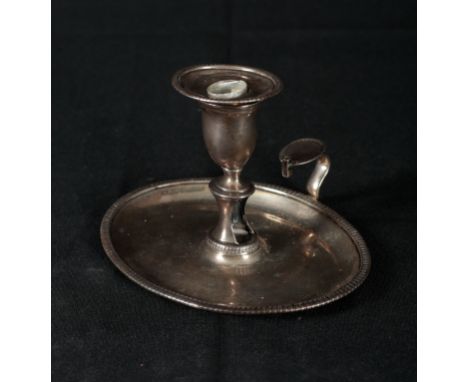 GEORGE III SILVER CHAMBER STICK by Peter &amp; William Bateman, London 1806, with gadrooned oval sconce and drip tray, 13cm h