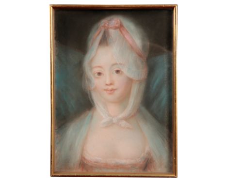 CONTINENTAL SCHOOL, A portrait of a young lady depicted bust-length wearing a bonnet, pastel on Mongolfier watermarked paper,