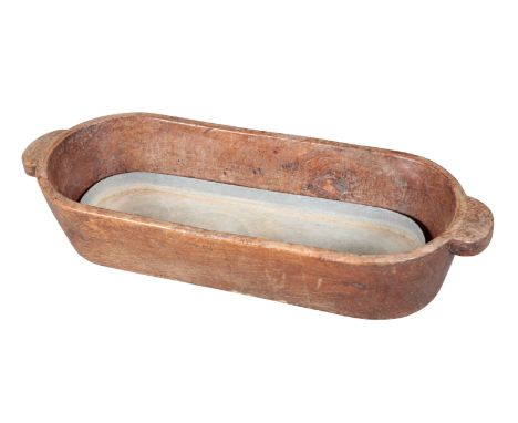 AN ELM DOUGH TROUGH 18.5cm high x 95cm long, together with another similar, 18cm high x 69cm long (2)Provenance: From The Old