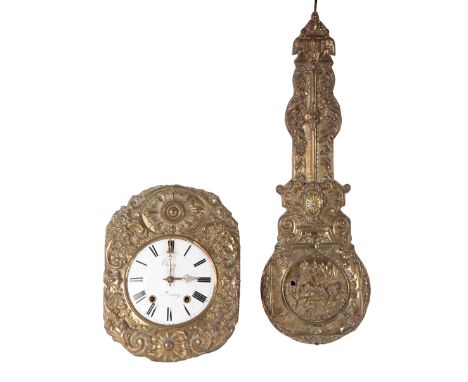 A FRENCH COMTOISE WALL CLOCK the 23.5cm metal dial, inscribed "Chierry a' Cintrey", the two train movement striking on a bell