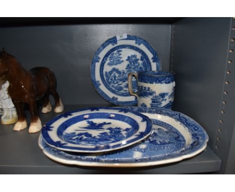 A selection of early English Pearlware including Tankard circa 1790 and Spode boy riding buffalo plate