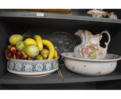 Two large ceramic wash bowls and a similar large water jug