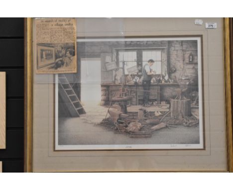 A signed and limited 26/950 print of a Blacksmith after P L Hobbs depicting local Ambleside blacksmith Ian Benson