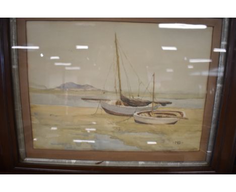 A watercolour depicting ship in dock signed MGG 1914 and a similar print