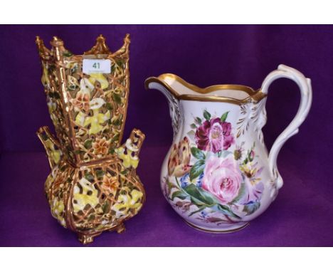 A large porcelain Coalport circa 1840 water jug and a Zsolnay Austria vase AF