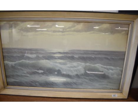 A mid century print of a seascape.