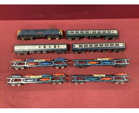 A Lima 00 gauge British Rail Motorail train, consisting of Lima Class 87 electric locomotive "87005 City of London" (untested