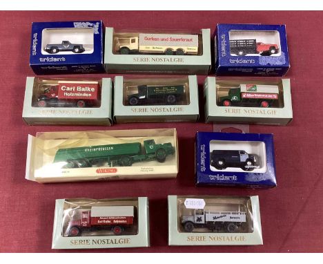 Ten HO / 1:87 Scale Plastic Model Lineside Vehicles by Roskopf, Trident, Wiking to include Roskopf Nostalgie #1015 Mercedes N
