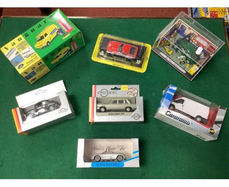 Seven 1:43 Scale Diecast Model Vehicles by Minichamps, Gama, Lledo and other including Minichamps #430 063130 Porsche Boxster