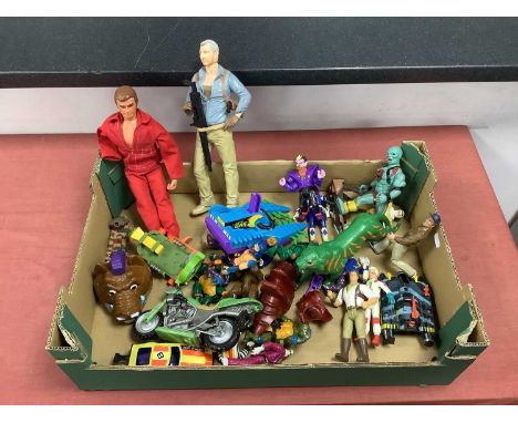 A Collection of Circa 1970's and later Plastic Action Figures and Vehicles. Themes include General Mills 1975 Steve Austin Si