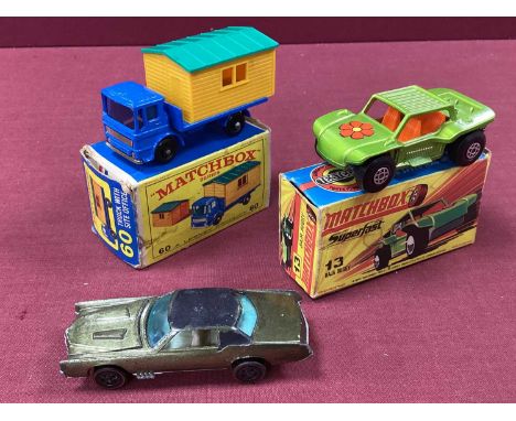 Matchbox 1-75 No 13 - Superfast Baja Buggy, missing engine in crushed box/ Matchbox 1-75 No 60 truck with site office, good, 