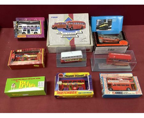 Eleven Diecast Model Buses by Britbus, Matchbox, EFE, Corgi and other to include Britbus 1:76 #AS2-13 AEC Short Swift 2 Door 