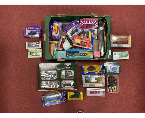 Approximately Thirty Diecast Model Vehicles by Corgi, Matchbox, Lledo and other including Corgi #TY99108 Eddie Stobart Truck 