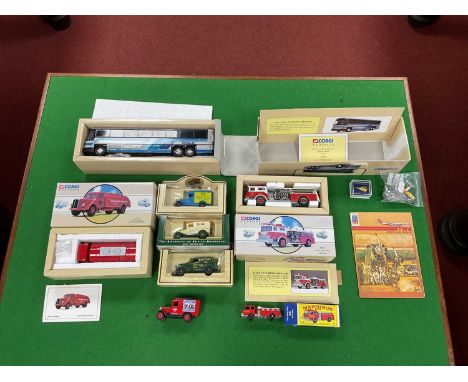 Ten Diecast Model Vehicles and Aircraft by Corgi, Lledo, Matchbox and other to include Corgi #98421 MCI-102 DL3 Demonstration