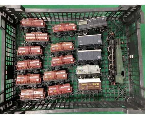 An 00 gauge Great Western goods train, including Hornby "Large Prairie" 2-6-2 tank engine (untested), a brake van and fifteen