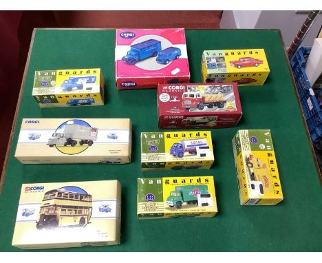 Ten Diecast Model Vehicles by Corgi, Lledo to include Vanguards #VA6005 Ford Thames Trader Van, Corgi #25001 British Rail Ley