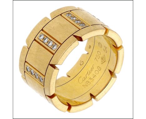 An 18ct gold and diamond ‘Tank Française’ ring by Cartier, the polished band accented with brilliant-cut diamonds, signed ‘Ca