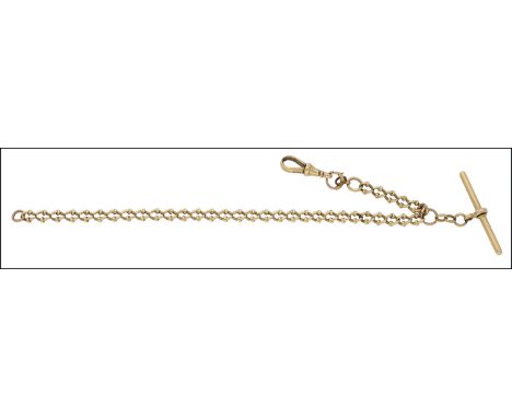 An 18ct gold Albert chain, the fancy curb-links with a T-bar terminal and lobster clasp, partial UK hallmarks, together with 