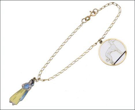 A Snow White enamelled charm by Cartier, circa 1937,  the charm enamelled in shades of yellow and blue, stamped to the revers