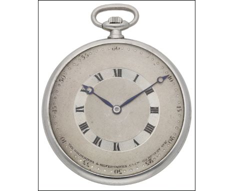 Goldsmiths & Silversmiths Co. Ltd. A slim platinum open-faced keyless watch, circa 1920 Movement: jewelled lever escapement, 