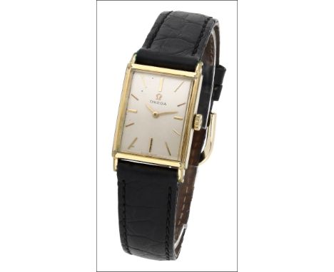 Omega. A gold plated rectangular wristwatch, circa 1960 Movement: cal. 620, manual winding, 17 jewels, no. 21152404 Dial: sil