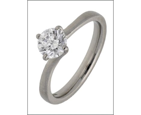 A diamond single stone ring, the brilliant-cut diamond within a twisted four-claw setting, mounted in platinum, UK hallmark, 