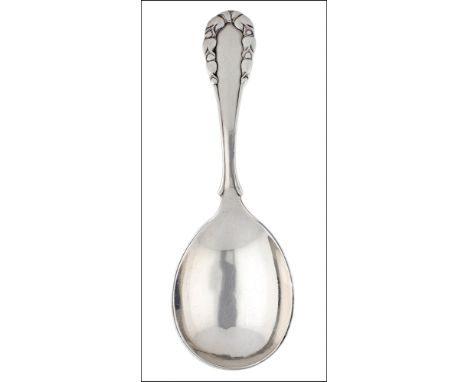 Georg Jensen: A Danish silver ‘Lily of the Valley’ pattern caddy spoon, 1921, reverse stamped ‘925’, maker’s mark, Copenhagen