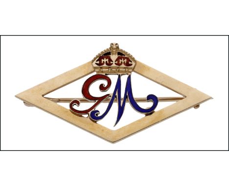 An early 20th century gold and enamel Royal cypher brooch for King George V and Queen Mary, the lozenge outline centred with 