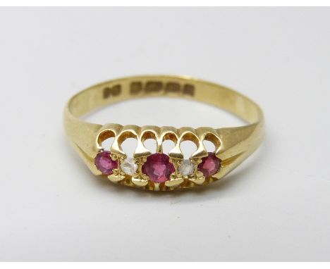 An Edward VII 18ct gold, ruby and diamond ring, Birmingham 1903, 2.1g, O 