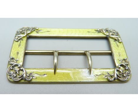 A 935 silver and yellow enamel buckle, enamel a/f, 39mm x 70mm 