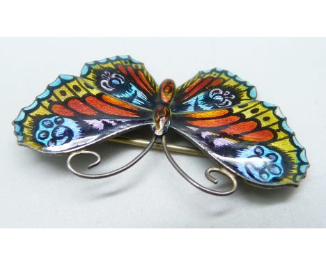 A silver and enamel butterfly brooch, 55mm 