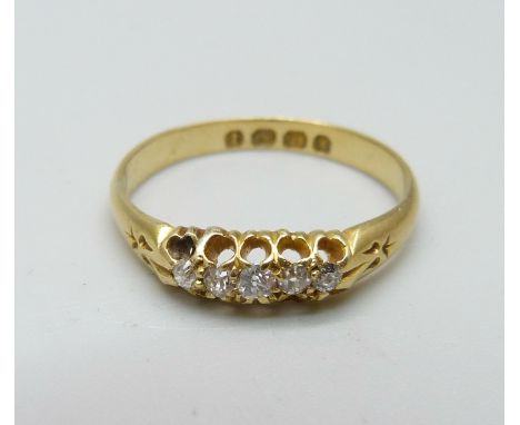A Victorian 18ct gold and diamond ring, Birmingham 1891, 2.8g, R 