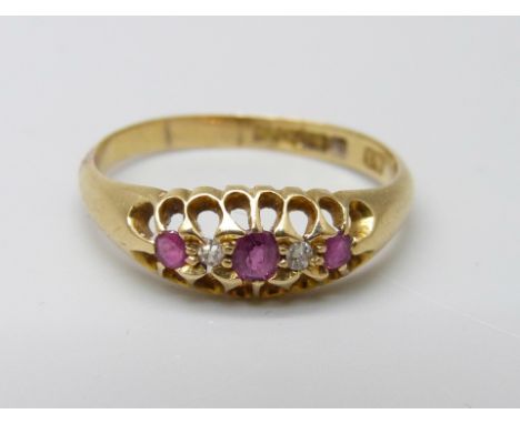 An Edward VII 18ct gold ruby and diamond ring, Birmingham 1903, 2.9g, R 