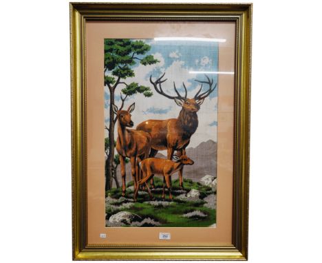 LARGE FRAMED TAPESTRY STAG 