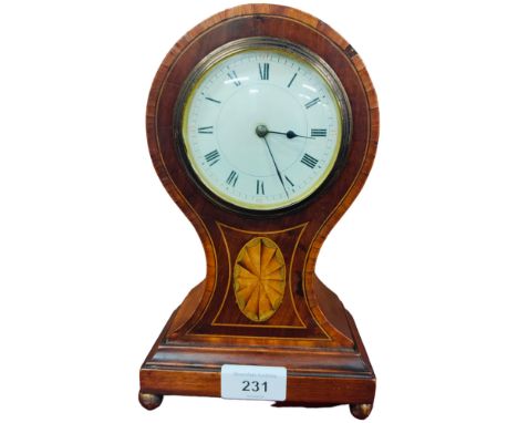 EDWARDIAN INLAID BALLOON MANTLE CLOCK WORKING WITH KEY 