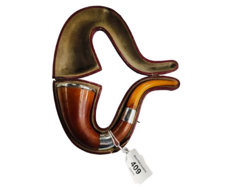 ANTIQUE SILVER &amp; AMBER MOUNTED PIPE 